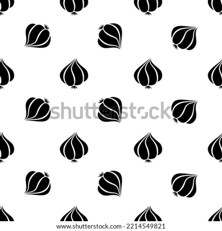 Garlic Icon Seamless Pattern, Common Seasoning Vegetable Icon Vector Art Illustration Royalty-Free Stock Photo #2214549821