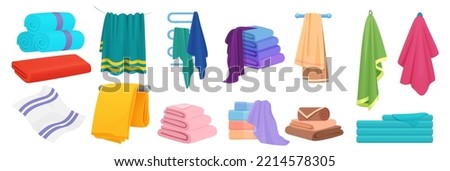 Cute cartoon folded vector towels for bath wide panorama set vector illustration Royalty-Free Stock Photo #2214578305