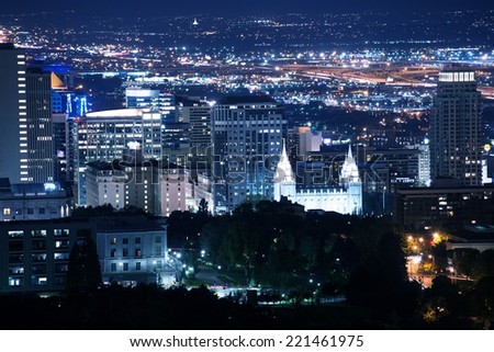 Salt Lake City Downtown at Night. Salt Lake City, Utah, United States. Summer Night.