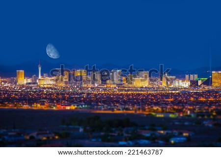 Las Vegas Strip and the Moon. Las Vegas Panorama at Night. Nevada, United States. Royalty-Free Stock Photo #221463787