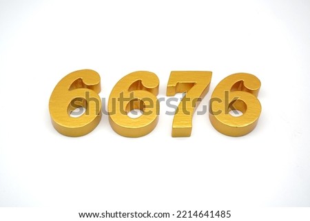  Number 6676 is made of gold-painted teak, 1 centimeter thick, placed on a white background to visualize it in 3D.                               