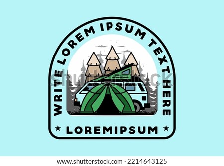 Illustration badge design of a camping with tent and car