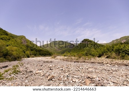 Dried rocky riverbed in the mountains. Shamakhi nature reserve. Azerbaijan.