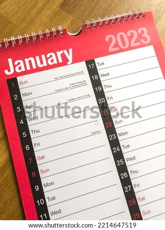 January 2023 Calendar New Year Month Day View