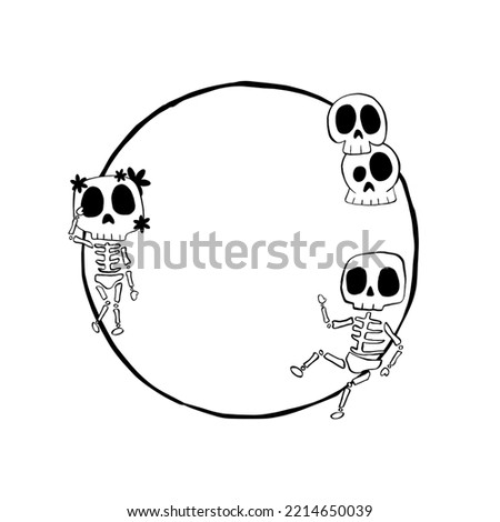 Black simple Skeleton on circle. Vector illustration about Halloween for decorate logo, greeting cards and any design.
