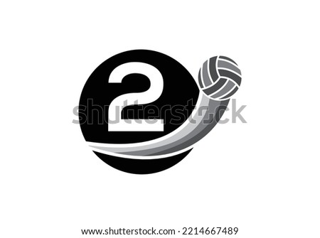 Letter 2 Volleyball Logo Design For Volleyball Club Symbol Vector Template. Volleyball Sign Template Design.