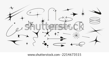 Set of vector icons of acid flare shapes and arrows. supernova explosion space figures in Y2k korean style Royalty-Free Stock Photo #2214673515