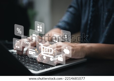 Man using laptop shopping online internet banking search information and payment e commerce digital Technology business finance concept.