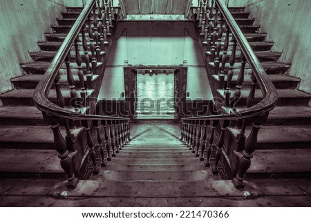 old stair of fire station Bangrak in Bangkok at Thailand, Vintage stair  Royalty-Free Stock Photo #221470366