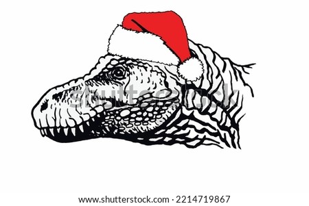 Graphical head of dinosaur in Santa Claus hat isolated on white,vector new year illustration