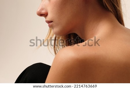 Take care of your body. Woman back body part. Horizontal mock-up. Royalty-Free Stock Photo #2214763669