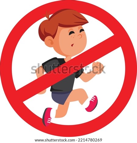 
Do not Run Sign for Kids Vector Cartoon Icon. Wet slippery floor caution warning for children not to play in restricted area 
