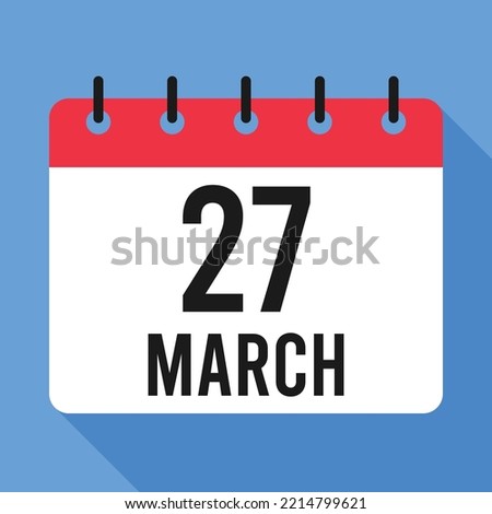 27 March Calendar.  Blue Background. 
Vector Calendar.