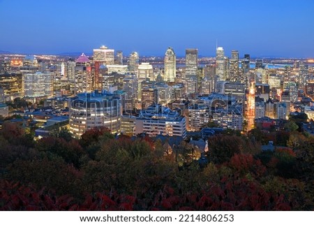 Montreal skyline at dusk in autumn, Quebec, Canada