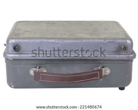 old metallic suitcase on white background  