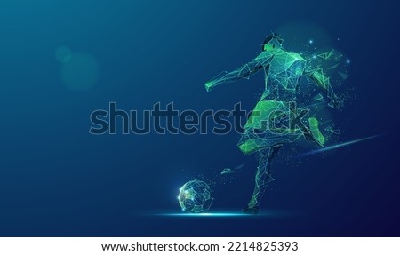 graphic of wireframe soccer player shooting ball with lighting effect