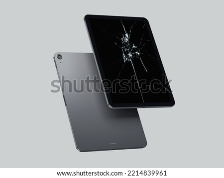 Broken Screen tablet on white background Royalty-Free Stock Photo #2214839961
