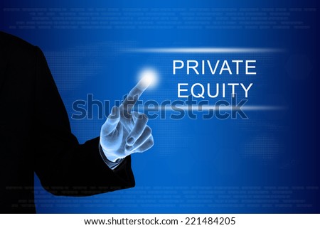 business hand pushing private equity button on a touch screen interface  Royalty-Free Stock Photo #221484205
