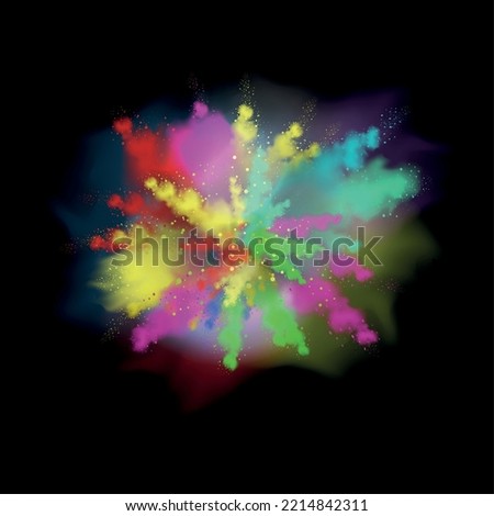 Color powder or paint explosion against black background realistic vector illustration