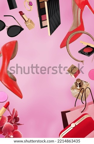 Fashion women accesories on pink background