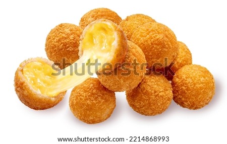 Crispy Cheese ball with stretch cheese isolated on white background, Cheese ball or cheesy puffs on white With clipping path. Royalty-Free Stock Photo #2214868993
