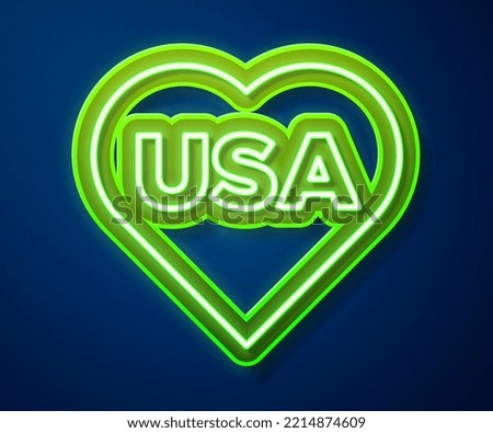 Glowing neon line USA Independence day icon isolated on blue background. 4th of July. United States of America country.  Vector