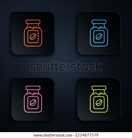 Color neon line Coffee jar bottle icon isolated on black background. Set icons in square buttons. Vector