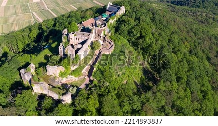 The Madenburg castle ruins are one of the largest and most important castle complexes in the Palatinate. Eschbach, Rhineland-Palatinate, Germany. Drone fotography.