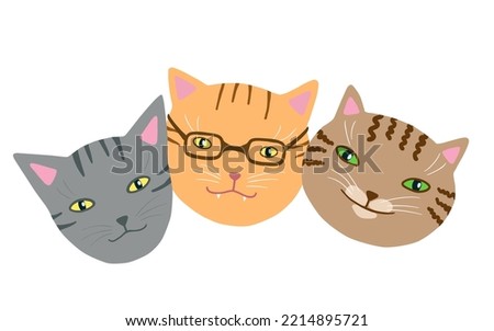 Funny cats muzzles set. Hand drawn cute friends kittens head clip art. Kitty breeds collection. Vector artistic cartoon simple pets.