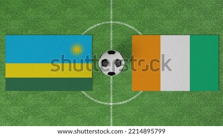 Football Match, Rwanda vs Cote d'Ivoire, Flags of countries with a soccer ball on the football field