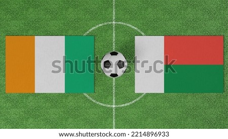 Football Match, Cote d'Ivoire vs Madagascar, Flags of countries with a soccer ball on the football field