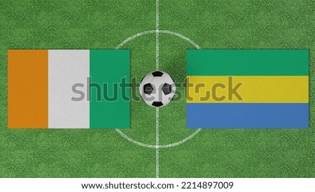 Football Match, Cote d'Ivoire vs Gabon, Flags of countries with a soccer ball on the football field