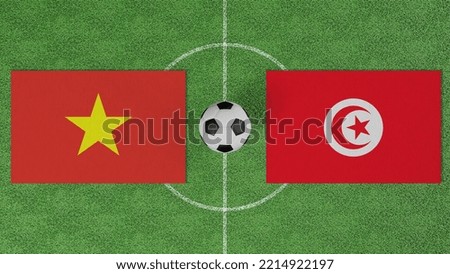 Football Match, Vietnam vs Tunisia, Flags of countries with a soccer ball on the football field