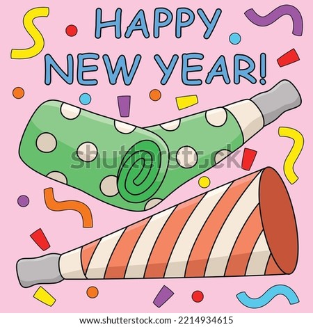 Happy New Year Trumpet Colored Cartoon 