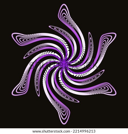 Abstract ractal white purple violet swirling flower element on black background. Luxury backdrop.  wallpaper. Digital art poster. Cover design. NFT card. template. Circle pattern. Glitch art. Decor.