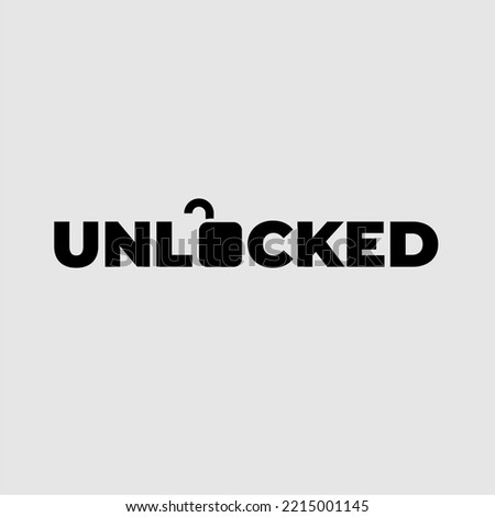UNLOCKED logo with writing and padlock icon Royalty-Free Stock Photo #2215001145