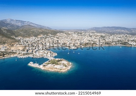 Aerial photo of the seas of the bays of Datça,Muğla with drone