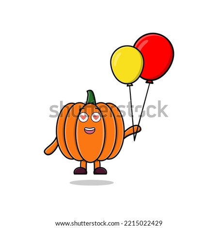 Cute cartoon Pumpkin floating with balloon cartoon vector illustration concept flat cartoon style
