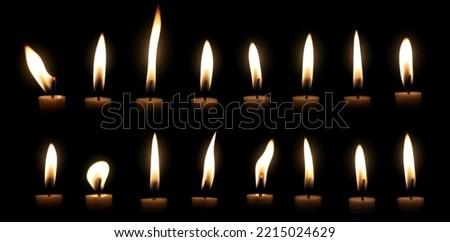 Set The candle flame glows in the dark dark night as a background decoration in religious ceremonies and birthday celebrations. Many people have a happybrightromantic holiday.