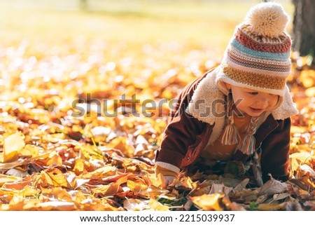 little fashionable and stylish child autumn park