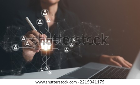 Hands of business woman picking people for Human Resource Management (HRM), People Management, Human Resources, Virtual Technology Royalty-Free Stock Photo #2215041175