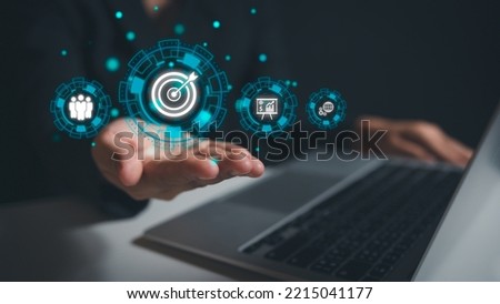 the sign and icon for digital marketing on businesswoman hands, advertising,  sale target increases business technology with concept and online marketing, ecommerce, online marketing 