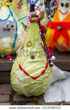 pointed cabbage decorated like a face, crafting at the harvest festival