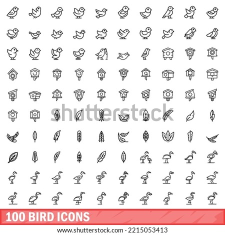 100 bird icons set. Outline illustration of 100 bird icons vector set isolated on white background