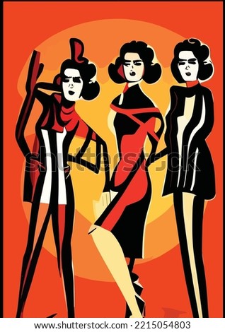 group of women illustration of vintage fashion