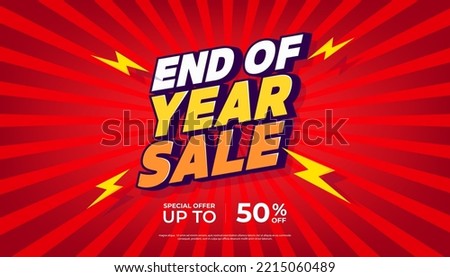 End of year sale banner template design. Big sale event on red background. Social media, shopping online. vector