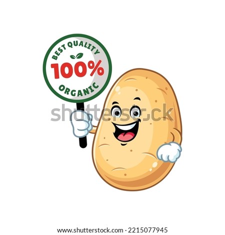 vector cartoon, character, and mascot of a potato holding organic signboard.