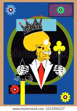 King skull with crown ,Playing Card colorful floral vector background illustration 
