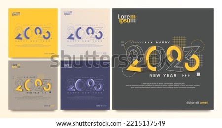 2023 new year with geometric line design style. Creative concept of 2023 new year with trendy and modern design for greeting card, banner, template, poster, flyer, cover and media post Royalty-Free Stock Photo #2215137549