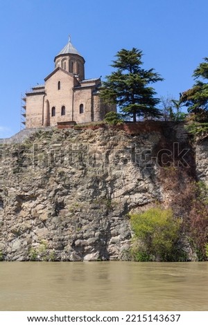 A view of the ancient Metekhi Church, built on the banks of the Mtkvari River in Tbilisi. Georgia country
